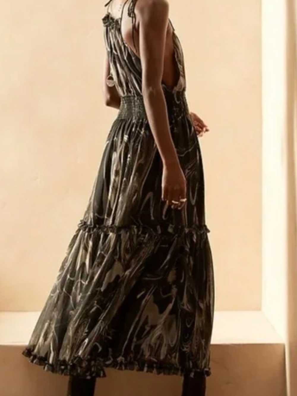 Banana Republic Halter Maxi Dress In Black and Taupe Marble-Print